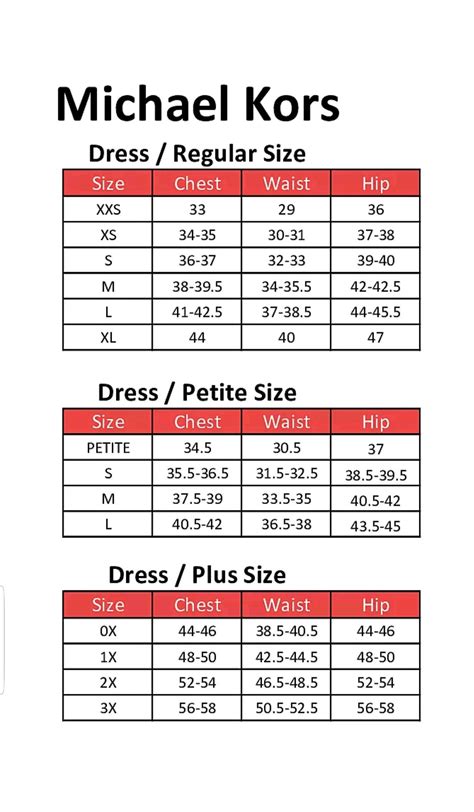 Michael Kors clothes size chart